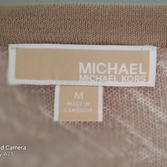 'MICHAEL KORS' Short Sleeve Scoop neck Sweater Size M Taupe/White NWT - Picture 9 of 14